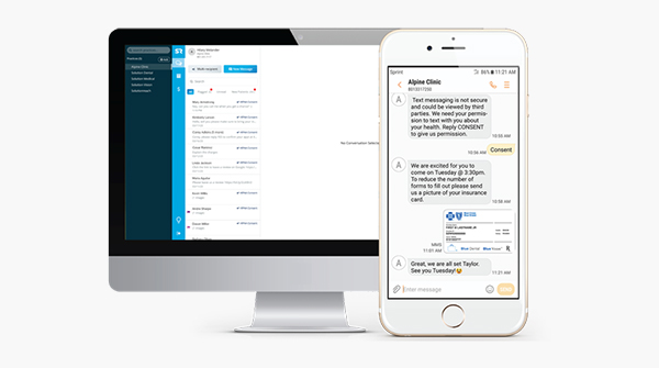Desktop and phone view of Solutionreach patient communication software