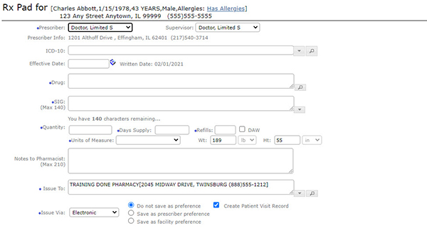 Eaglesoft eprescriptions screenshot showing an electronic prescription