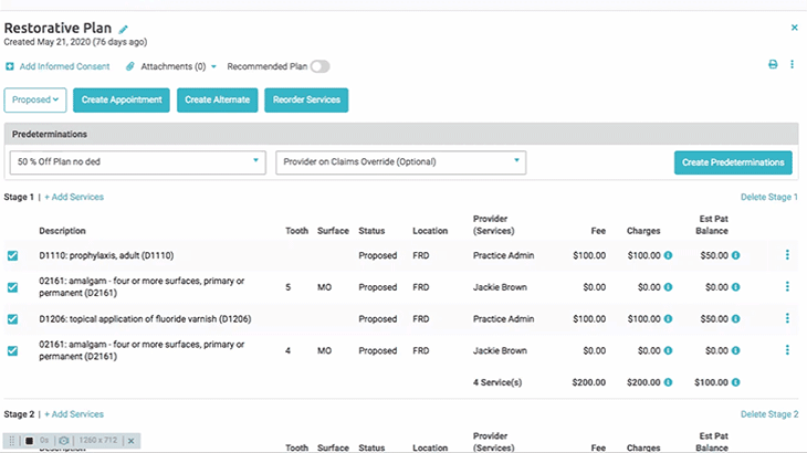 Animation showing how to access and modify a treatment plan using Fuse dental practice management software