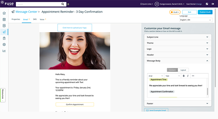Patient email appointment reminder