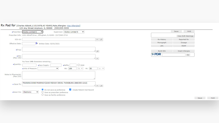 Screenshot of Eaglesoft ePrescriptions for dental practices