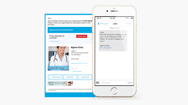 Tablet and phone view of Solutionreach dental patient communication software